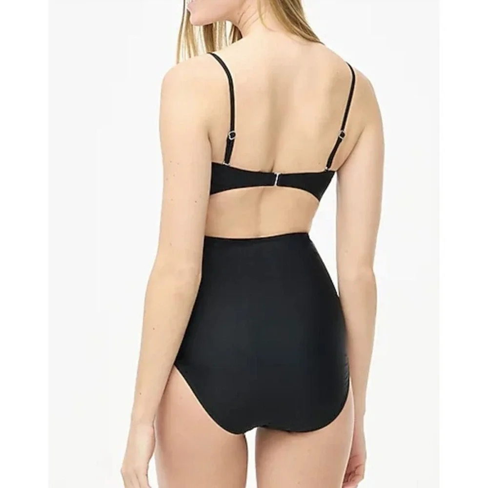 J. Crew Back Cutout One-Piece Swimsuit Black S Minimalist Resort Vacation NWT